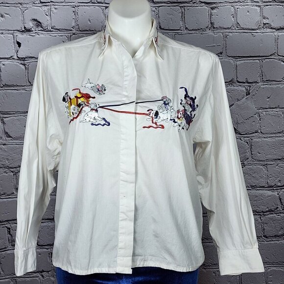Disney Store Vintage 101 Dalmations White Embroidered Button Down, Women's Large - Picture 2 of 12